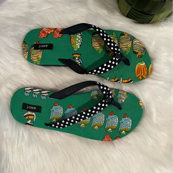 NEW J. Crew Grosgrain Ribbon Classic Polka Dot Tropical Fish Flip Flop Sandals 6 - Picture 5 of 12